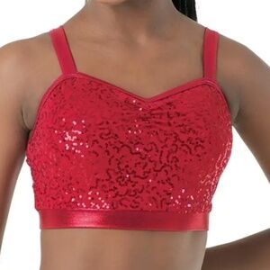 Red sequin performance bra top